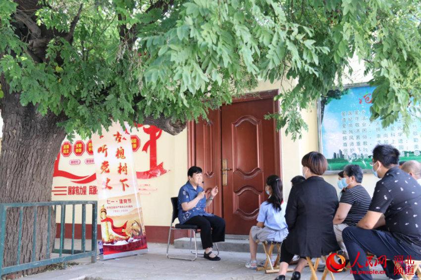7月1日，滄州市運河區南湖街道黨工委在百年古槐樹下開展主題黨日活動。 楊杰攝