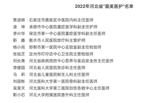 2022年河北省“最美医护”名单。 河北医大一院供图
