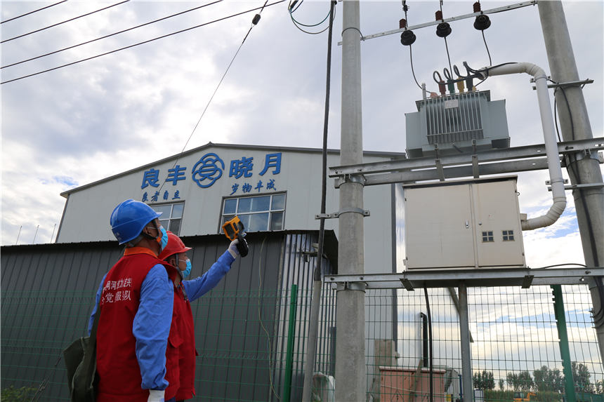 国网定兴县供电公司员工对良丰晓月农业开发有限公司电力设备进行巡视。 刘杰摄
