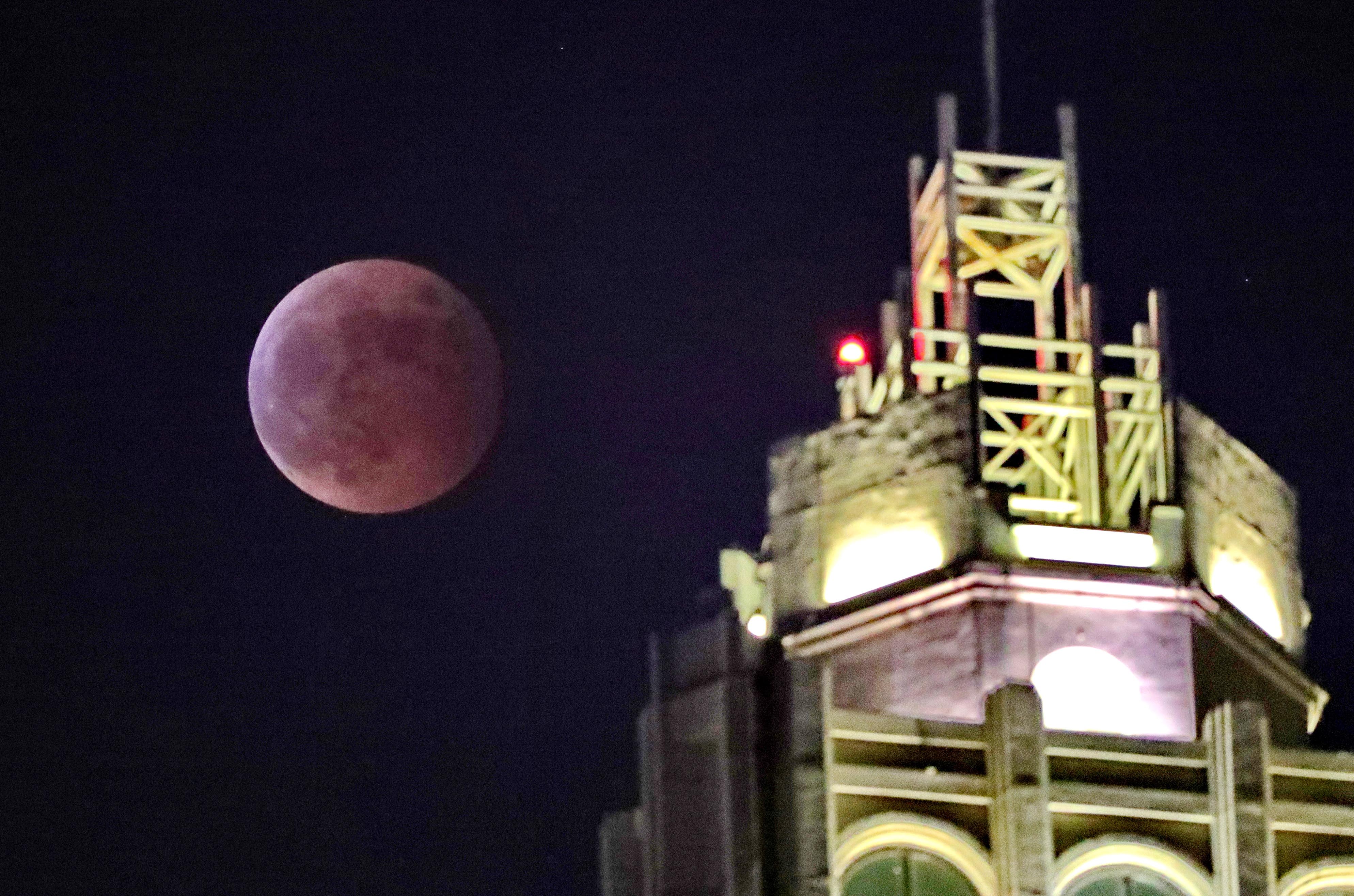 河北省秦皇岛市海港区拍摄的月食。曹建雄摄