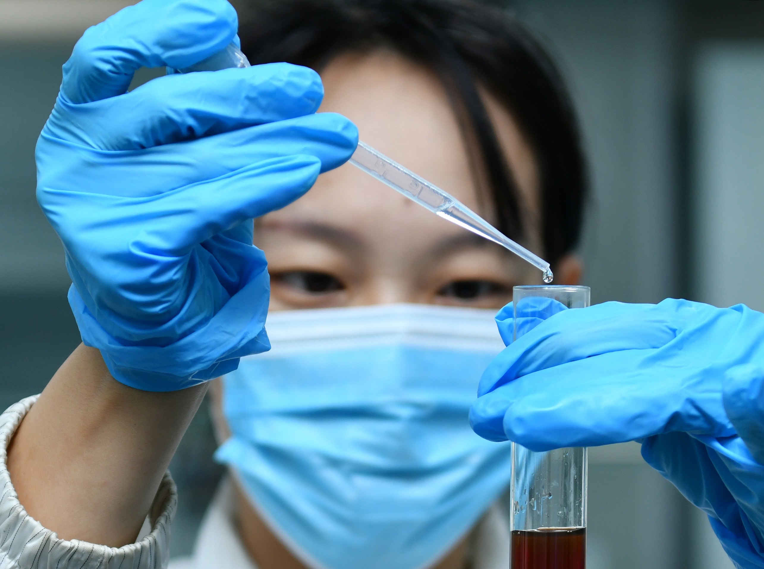 8月29日，工人在沧州市沧县一家药包材企业实验室工作。 苑立伟摄