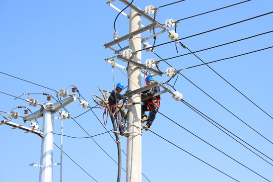 國網無極縣供電公司員工對10千伏786東牛線進行升級改造。 程曉坤攝