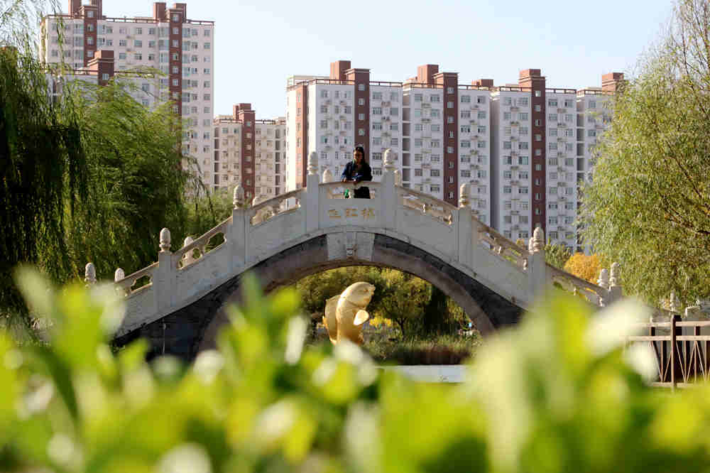市民在“口袋公园”欣赏风景。 彭锦帅摄