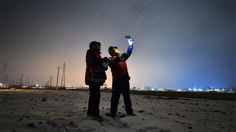 日前,國網高陽縣供電公司對10千伏李果庄511線路進行夜巡。 胡南攝