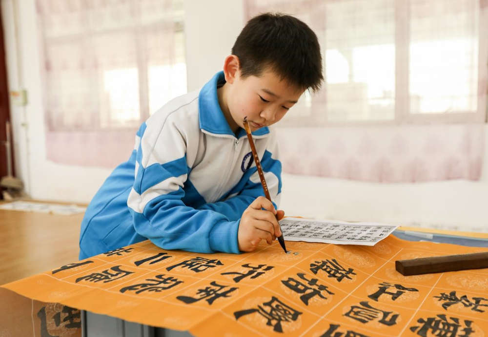 参赛学生临摹书法作品。陈玉乔摄