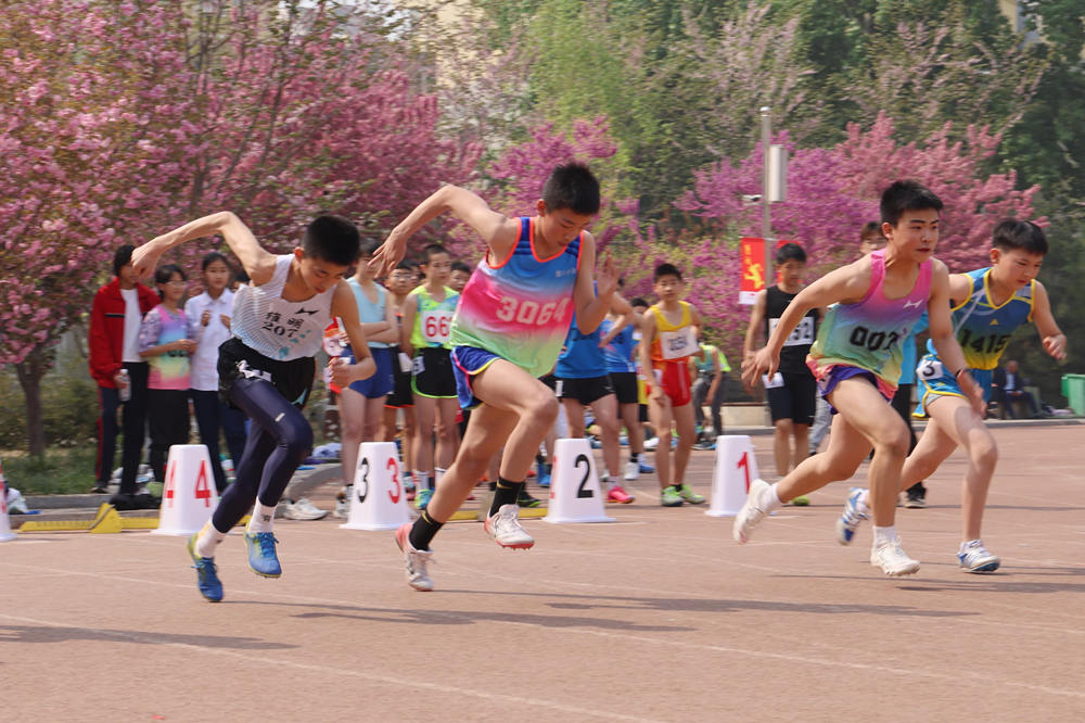 運動會現場，運動員進行田徑比賽。董璐攝