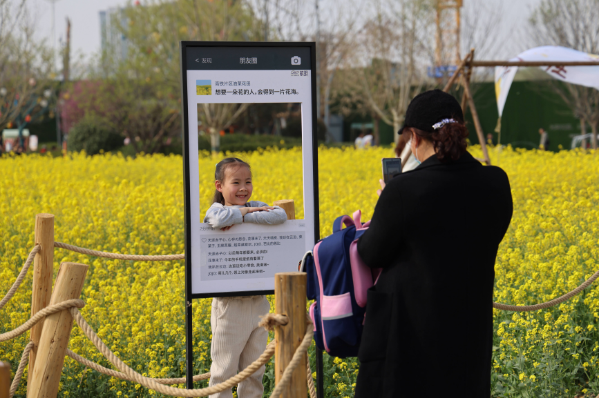 游客在石家庄市橋西區“原野PARK”城市口袋公園人工景觀處拍照留影。董璐攝