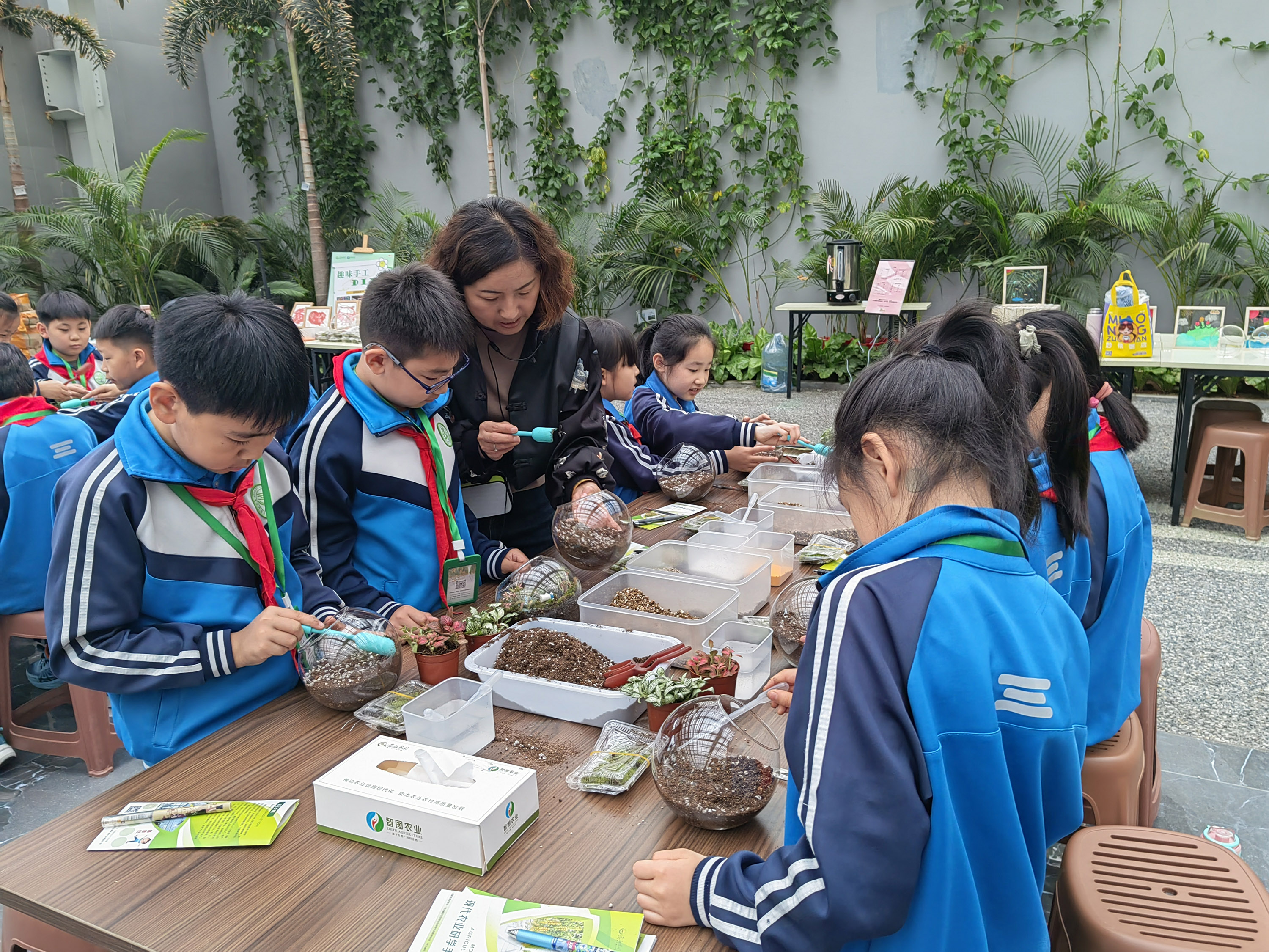 近日，河北省高碑店市幸福路小學研學實踐教育活動中，學生動手打造微景觀生態景觀瓶。王坤攝
