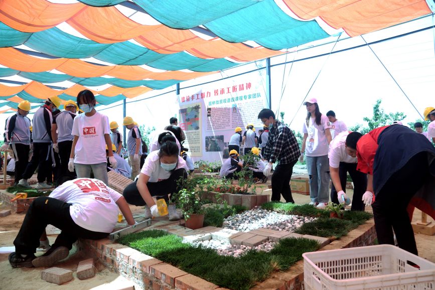 活動現場，同學們進行園林微景觀制作。馬雅雄攝