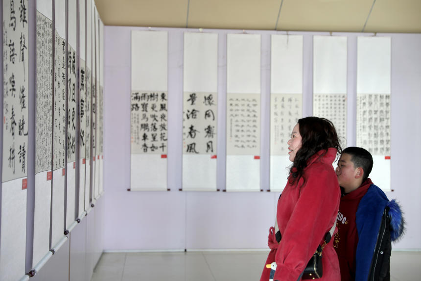 书画爱好者在展览现场观展。刘巨雷摄