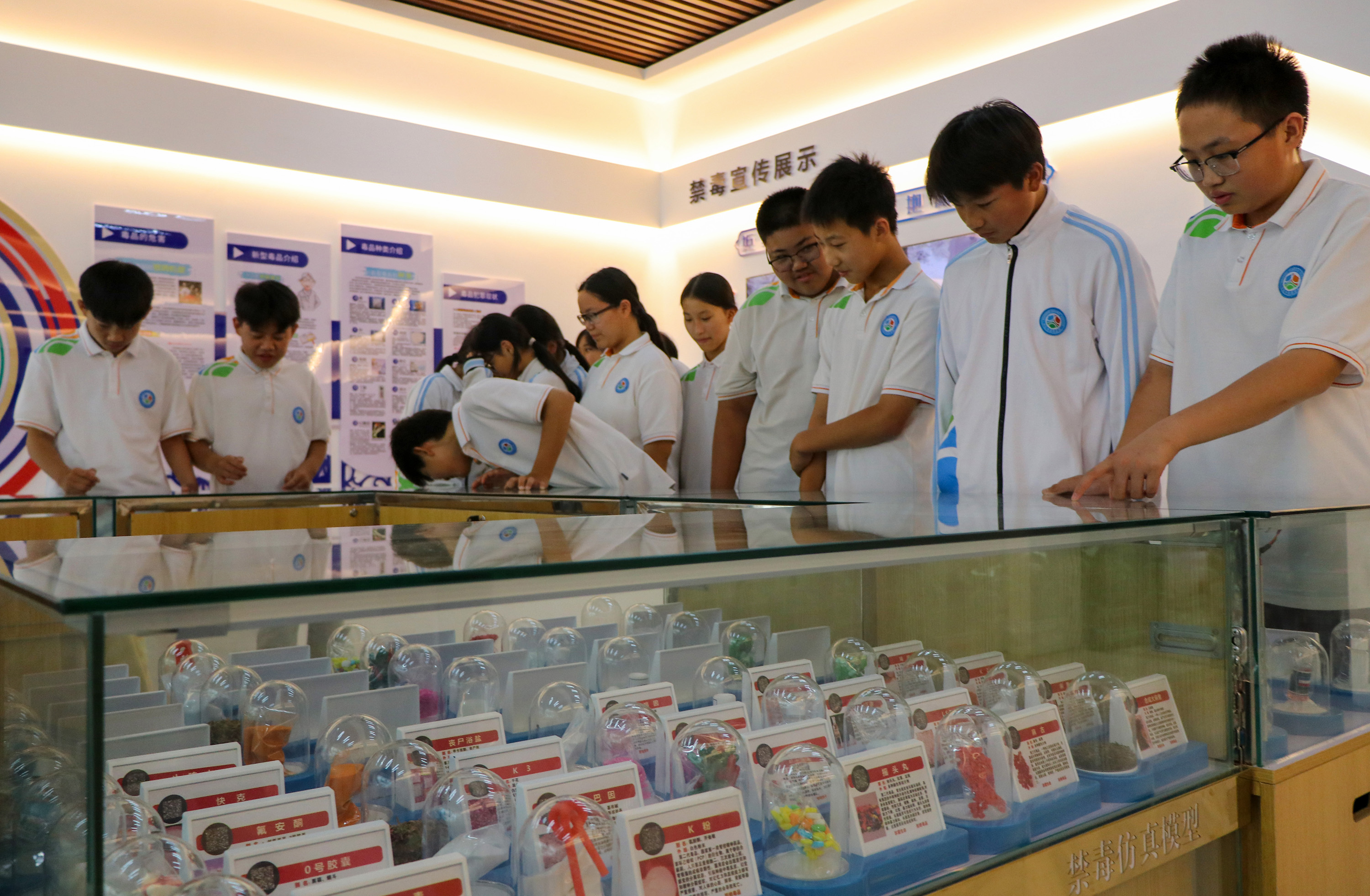 6月24日，活動現場，保定市競秀學校學生參觀毒品仿真模型。耿培軒攝