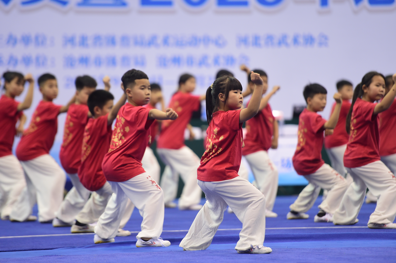 沧州孩子在开幕式上展示八极拳。傅新春摄