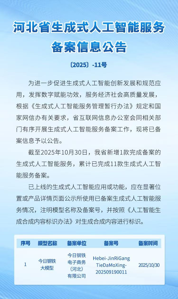 河北遷安“今日鋼鐵大模型”成功備案。遷安市數工局供圖