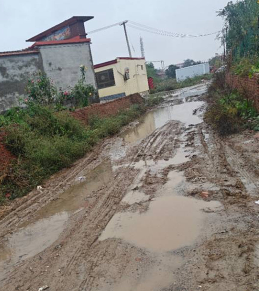 网民张女士拍摄的家门口的泥泞道路（修路前）。网民供图