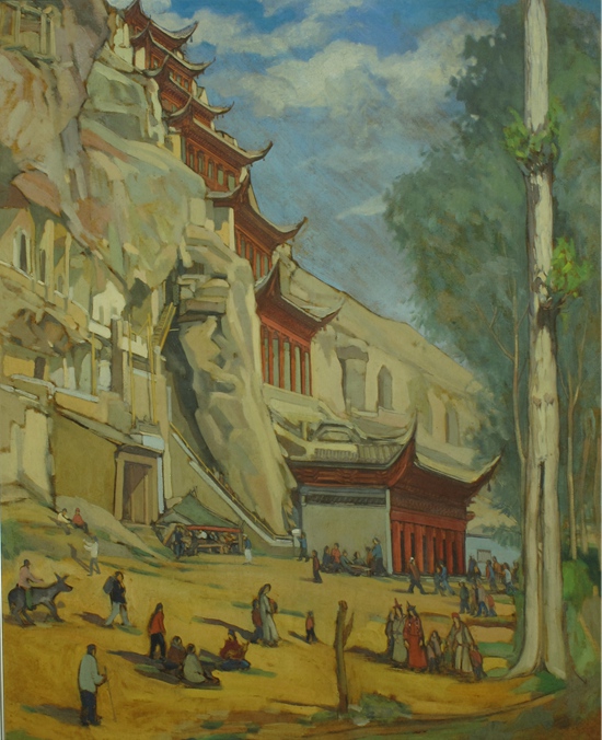 《莫高窟四月初八廟會》,浙江省博物館藏。河北省博物院供圖