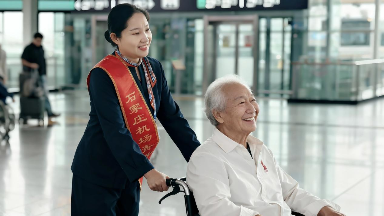 石家庄機場為老年旅客提供貼心服務。石家庄正定國際機場供圖