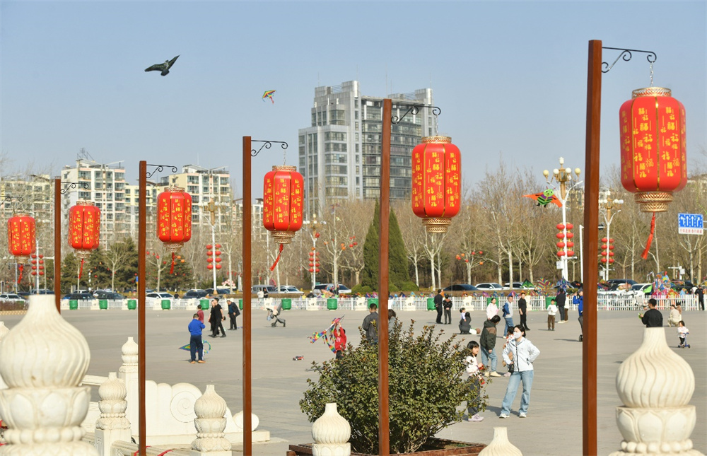 2月20日，市民在沧州狮城广场放风筝。苑立伟摄