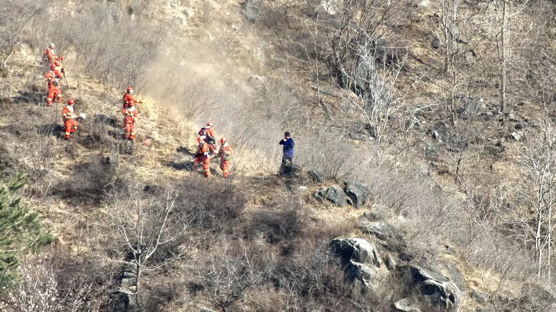 森林火灾扑救演练现场。阜平县融媒体中心供图