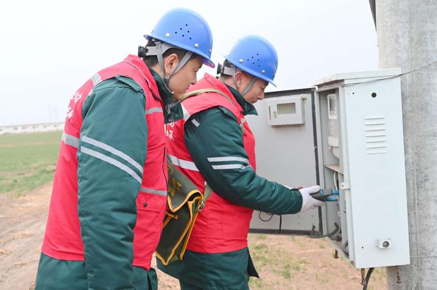 國網深澤縣供電公司工作人員檢查農業排灌電表。魏莎莎攝