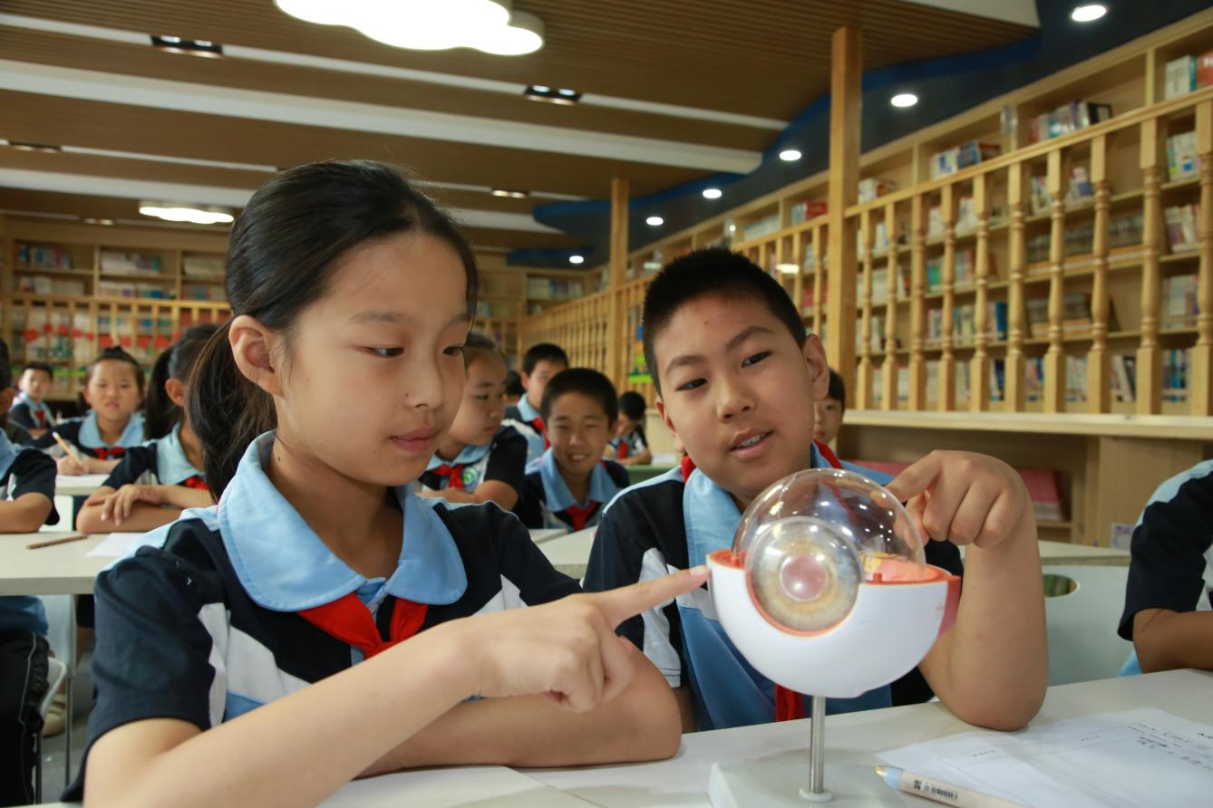 学生们正在了解眼部结构。殷实摄