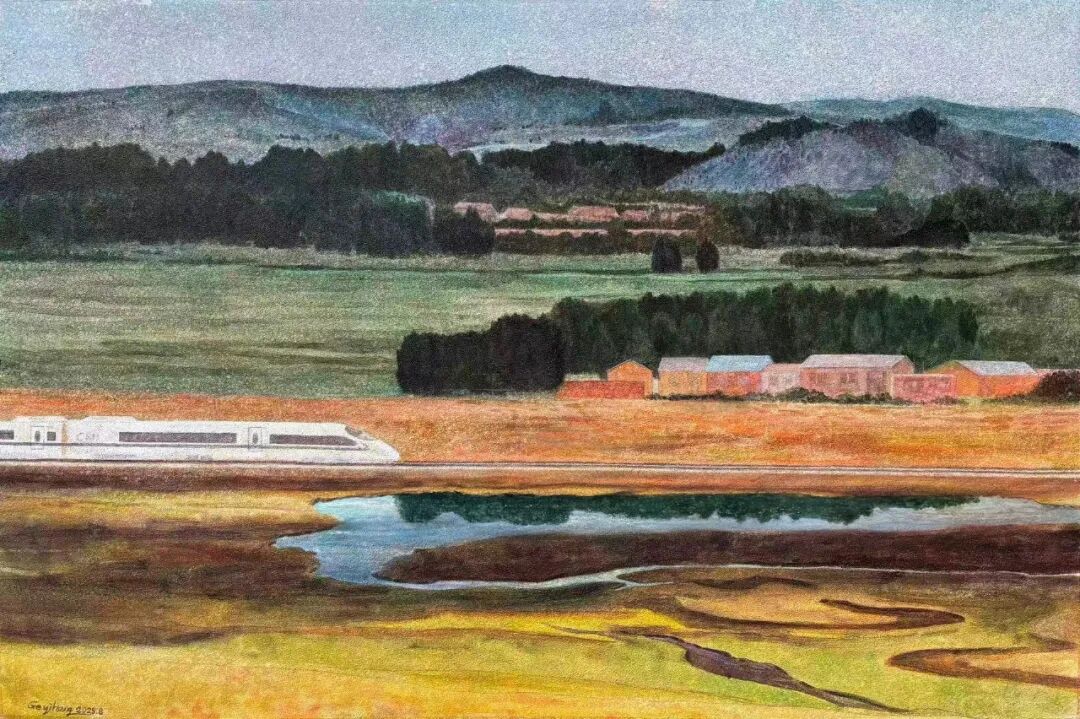 葛易航《龙江纽带》水彩粉画 &nbsp;100cm×150cm